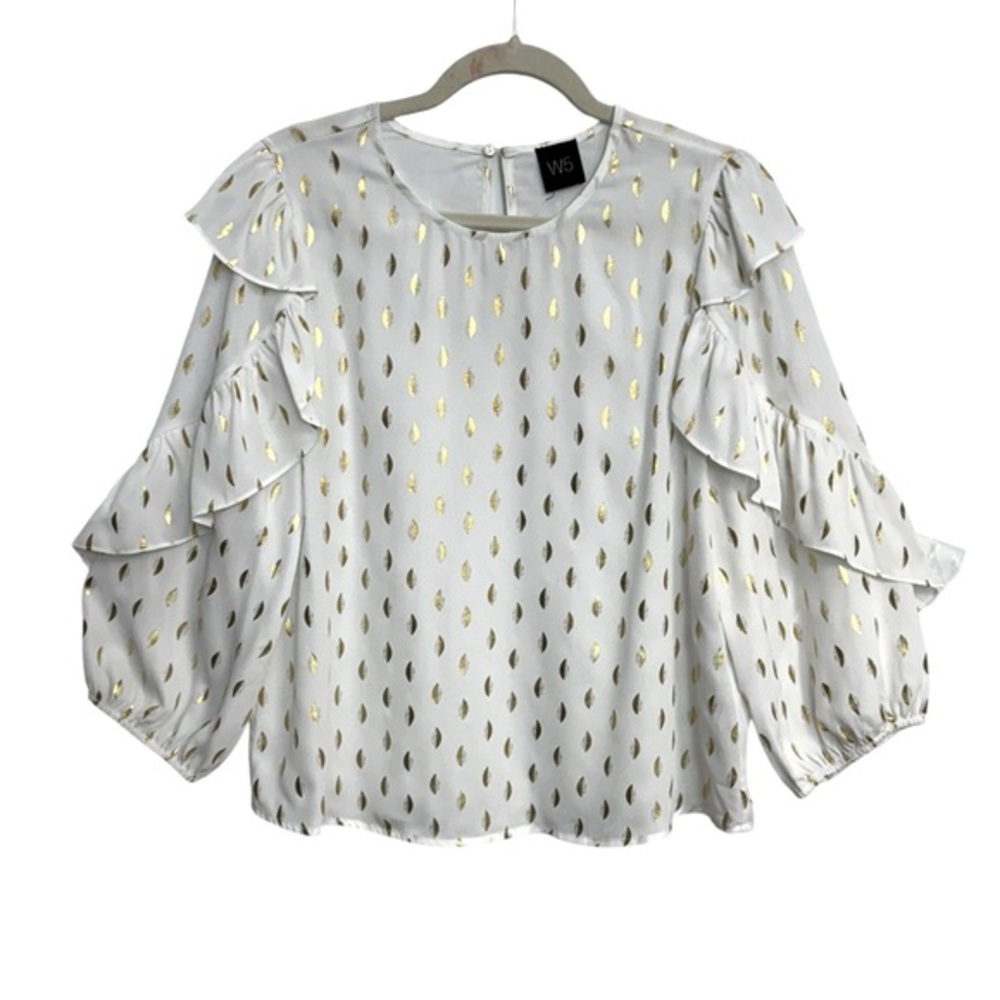Anthropologie W5 Women’s White Blouse with Gold Accents Size M *205